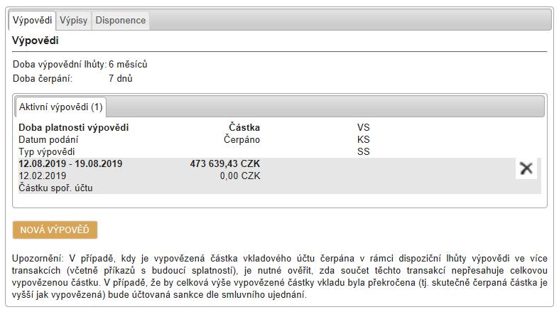 Po vyplnění údajů je potřeba pokračovat stiskem tlačítka, následně se zobrazí sumární přehled zadaných údajů výpovědi s tlačítky pro návrat a opravu a, které vede k autorizaci celé operace a po