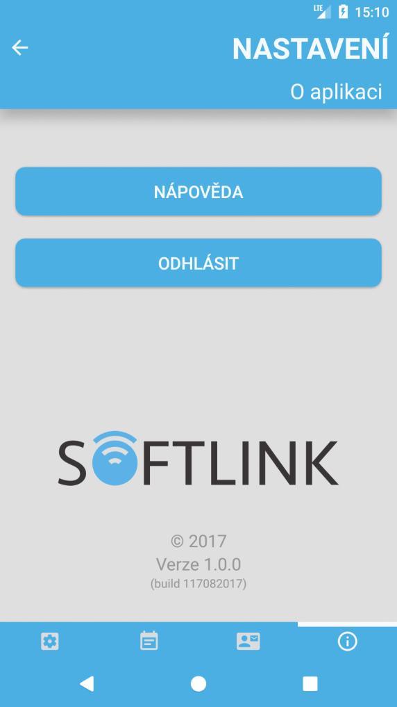 10 NASTAVENÍ Na poslední záložce nastavení najdete informace o aplikaci a opět možnost