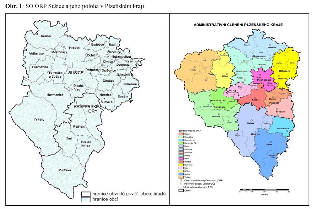 2 ANALYTICKÁ ČÁST 2.1 Vymezení a geografická poloha Sušický správní obvod (obec s rozšířenou působností) spravuje 30 obcí. Kromě města Sušice vykonávají pověřenou působnost ještě Kašperské Hory.