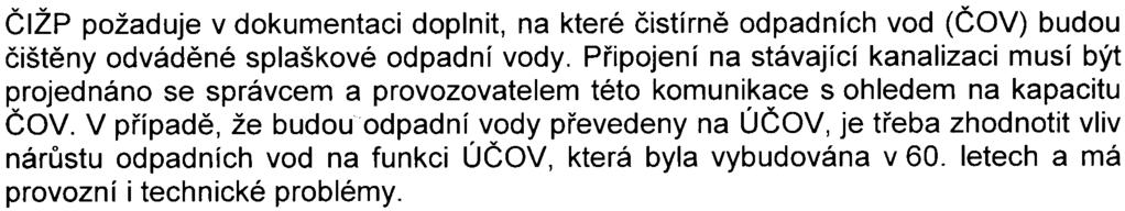 5z SMHMP272813/2008/00PNI/EIAl5462/Pac Èeská inspekce životního prostøedí (ÈIŽP) uplatnila tyto pøipomínky: Z hlediska ochrany vod se konstatuje, že po uvedení provozu bude vznikat 15 200 m3