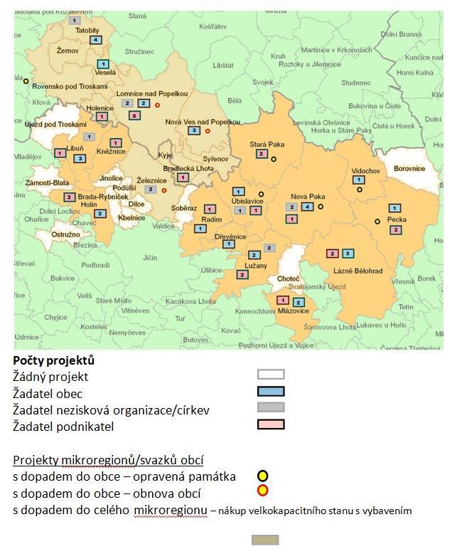 Obrázek 1: Počty projektů v obcích dle typů žadatelů