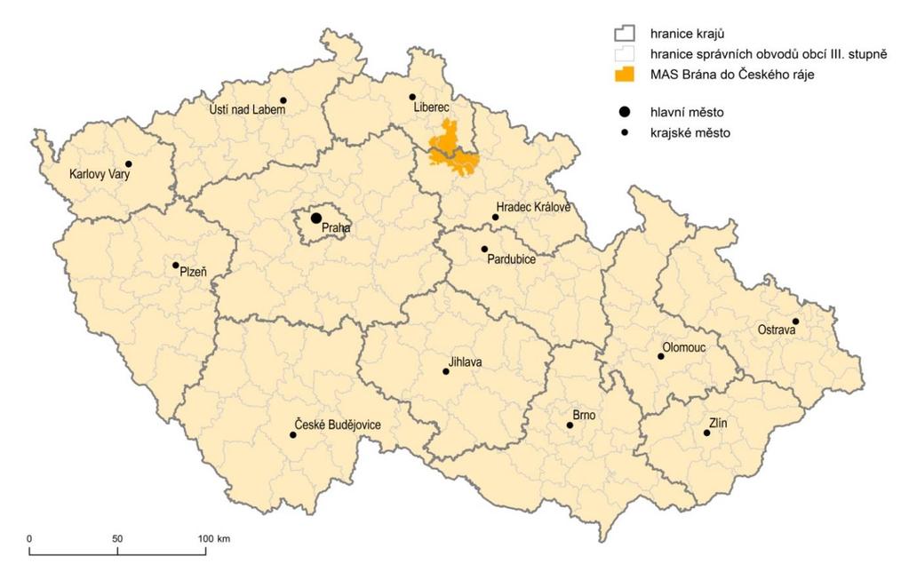 2 ANALYTICKÁ ČÁST 2.1 CHARAKTERISTIKA MAS BRÁNA DO ČESKÉHO RÁJE Místní akční skupina Brána do Českého ráje (dále jen MAS) se rozkládá přibližně 100 km severovýchodně od hlavního města Prahy.