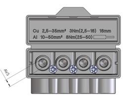 MAS6051B10 Technické údaje Rozsah upínaných vodičů Cu () 4 x (2,5 35) 6 x (2,5 35) 4 x (2,5 35) + 3x 2,5 6 x (2,5 35) + 3 x 2,5 Rozsah