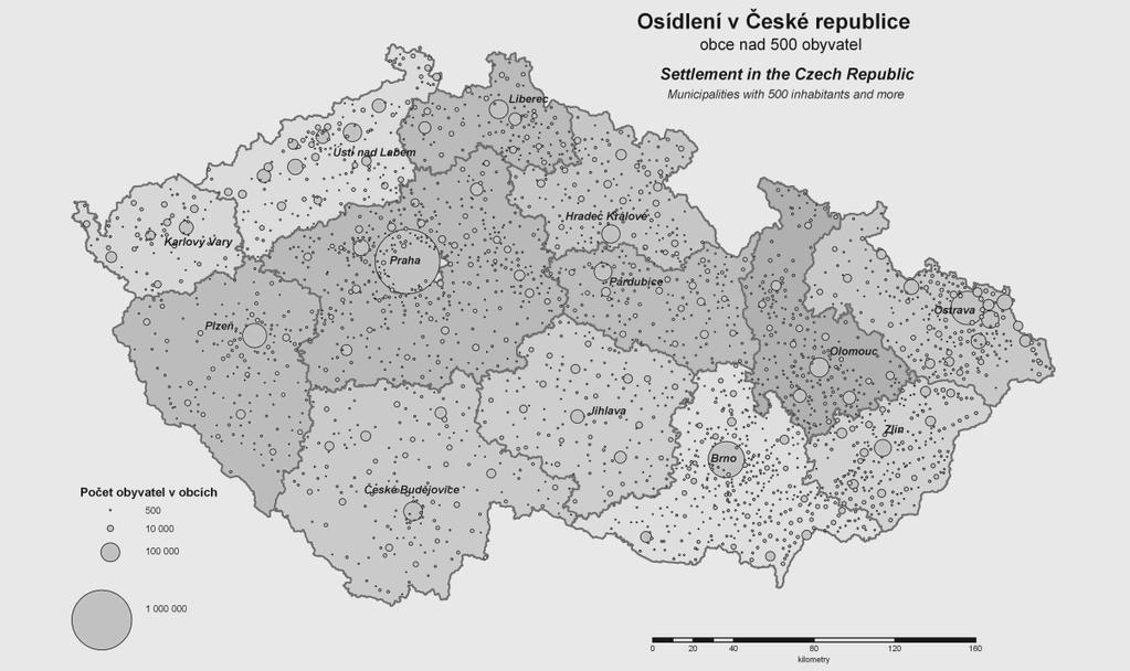 UTB ve Zlíně, Fakulta managementu a ekonomiky 40 Obrázek 1: Osídlení v ČR obce nad 500 obyvatel, Zdroj: (MMR, 2010, s. 10) 4.1 Regionalizace ČR Českou republiku lze rozčlenit na přirozené celky např.