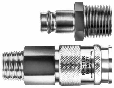 Rychlospojky RECTUS Série 27 N 10 Prac tlak: 3500 l/min při vstupním tlaku Pe = 6 bar ( p = 0,5 bar) 35 bar NBR: od -20 C do +100 C EPM: od -40 C do +120 C Viton: od -15 C do +200 C Kalrez: od 0 C do