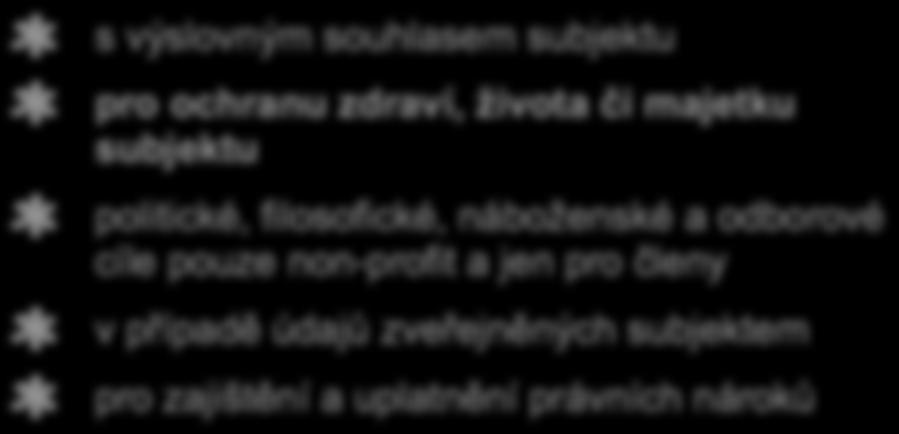 Zpracovávání citlivých údajů ( 9) s výslovným souhlasem subjektu 101/2000 Sb.