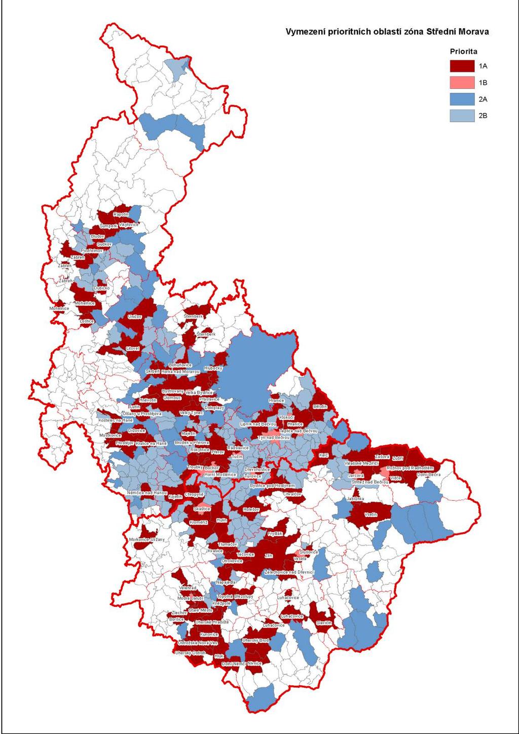 Obrázek 53: Vymezení územních priorit, zóna CZ07 Střední Morava