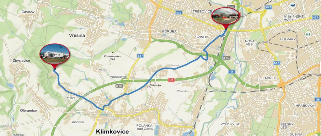 Elektrobusy pro DPO - trasa Linka číslo 64 SMĚR: Svinov mosty d. z. Sanatoria = 11,5 km (22 min) SMĚR: Sanatoria Svinov mosty d. z. = 11,8 km (26 min) Umístění pantografu = Svinov mosty d.