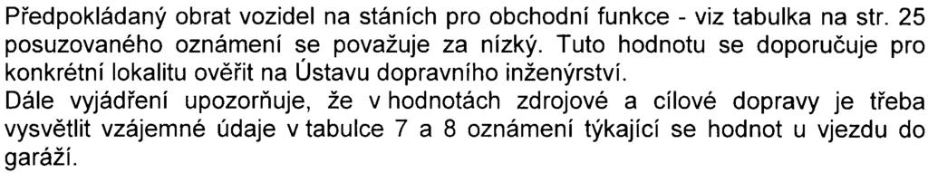 4- S-MHMP-05220 1/2007/00PNI/EIAl321-2/Be Pøedpokládaný obrat vozidel na stáních pro obchodní funkce - viz tabulka na str. 25 posuzovaného oznámení se považuje za nízký.