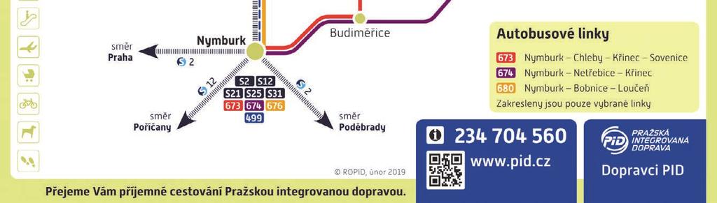 Obec Budiměřice i městys Křinec budou nově obsluhovány linkami 673 a 674, které zajistí pravidelný interval do Nymburka ráno každých 30 min. (z Křince 30 60 min.