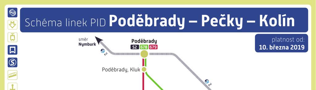 obsluhy z/do Poděbrad, a to ráno každých 30 až 60 min., dopoledne a odpoledne každou hodinu. Autobusy budou navíc u železničního nádraží v Poděbradech navazovat na rychlíky z/do Prahy.