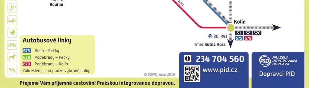 dojet linkou 678 a 679 do Velimi či Cerhenic, kde navazují vlaky do Prahy, odpoledne lze v lichou hodinu vystoupit v Cerhenicích, sudou ve Velimi, odkud budou navazovat spoje zmíněných linek ve směru