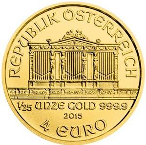 3) Zlaté zahraniční investiční mince Zlatá investiční mince Wiener Philharmoniker 1/25 oz t, 1/10 oz t,