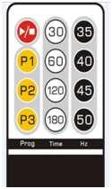 OVLÁDÁNÍ Dálkový ovladač Tlačítka START/STOP: Nejdříve si vyberte jeden z programů P1, P2, P3 nebo nastavte čas 30s, 60s, 120s, 180s. Toto tlačítko slouží k spuštění stroje a zahájení cvičení.