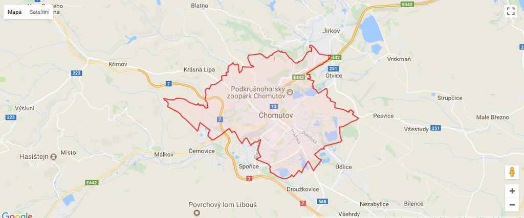 Mapa 1: Vyčlenění města Chomutov