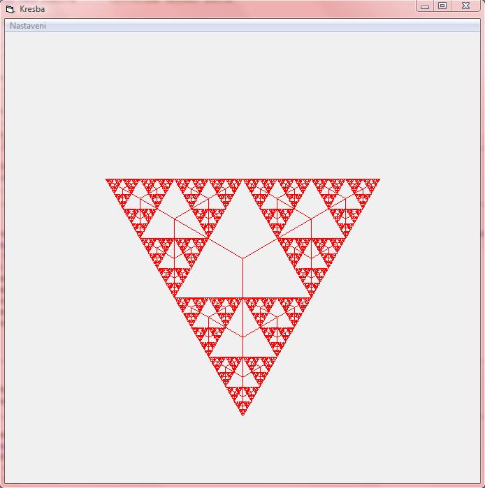 Obrázek 01: Želví grafika Shierpinského troúhelník. Zdrojové kódy 03: Želví grafika Shierpinského troúhelník.