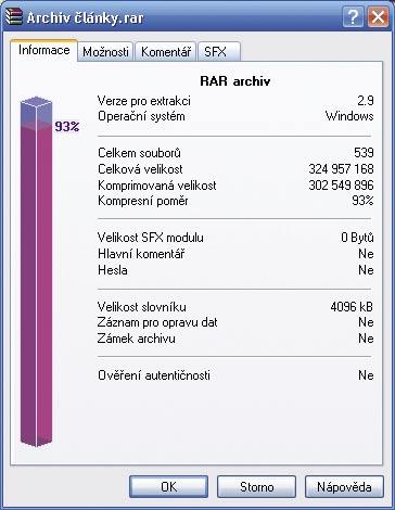 6 Test archivu Vytvořili jste několik archivů a chcete mít jistotu, že data v nich nejsou poškozena? Pak si takové archivy otevřete ve WinRARu a klepněte na tlačítko Otestovat.