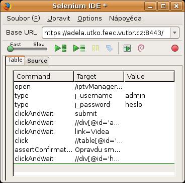 Obr. 6.1: Selenium IDE plug-in pro prohlížeč Mozilla Firefox.