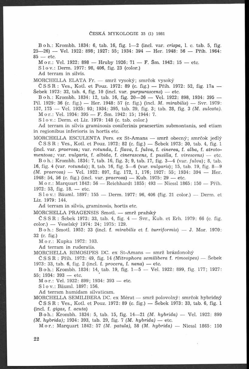 Č e s k á m y k o l o g i e 35 (i) i98i Boh.: Krombh. 1834: 6, tab. 16, fig. 1 2 (incl. var. crispa, 1. c. tab. 5, fig. 25 26) Vel. 1922: 898; 1927: 55; 1934: 394 Her. 1948: 56 Příh. 1964: 85 etc.