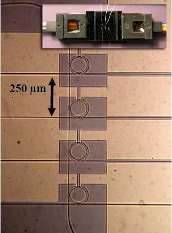 Rekonfigurovatelný demultiplexor s termoopticky laděnými mikrorezonátory (Realizace: University of Twente,