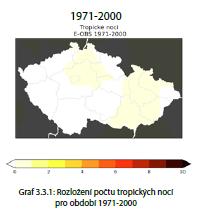 Tropické noci v ČR se dosud vyskytovaly velmi zřídka (což je dobře patrné i z obrázku 9) a to jen v nejteplejších oblastech Česka, na většině území se ani nevyskytují každý rok.