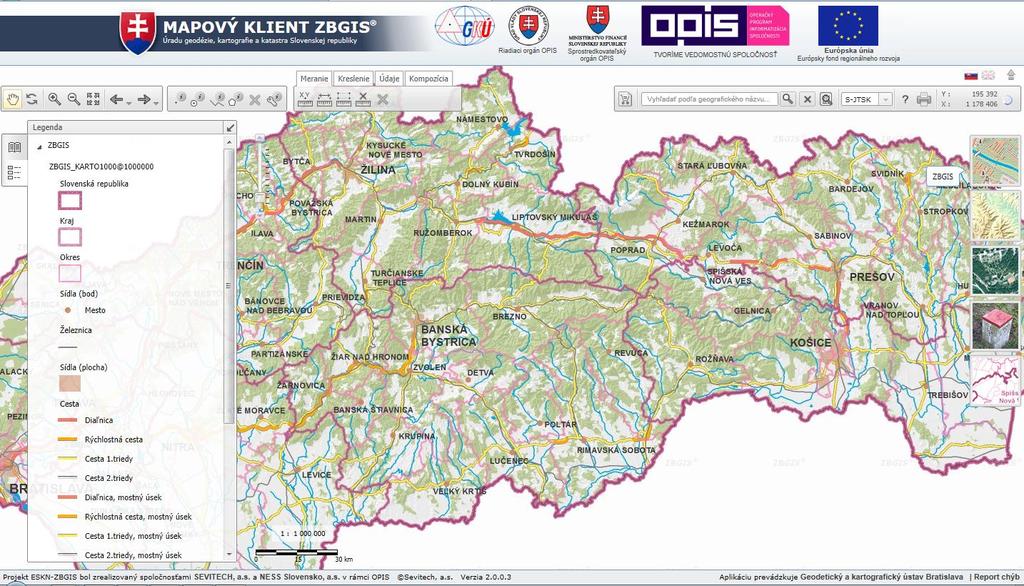 údajov a mapových služieb ZBGIS, externých mapových