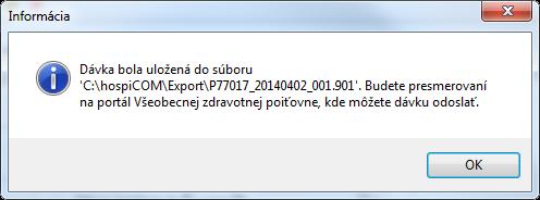 Obrázok 10 Po uložení dávky sa automaticky vygeneruje Názov súboru dávky v tvare kód PZS_dátum vytvorenia dávky_číslo dávky.