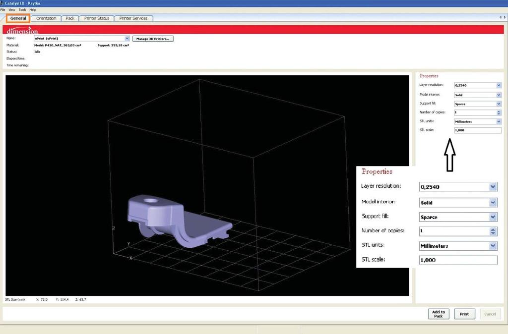 FSI VUT List 17 3 VÝROBA 3.1 Jelikož program Inventor není kompatibilní s 3D tiskárnou, je nutné vymodelovaný model který je kompatibilní s programem CatalystEX, který slouží jako.