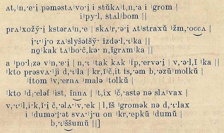 Schéma 1 Transkribovaný text se při fonetické transkripci uzavírá do hranatých závorek. Dvojitá svislá čára označuje začátek a konec vět textu, jednoduchá pak logické pauzy začátky a konce frází.