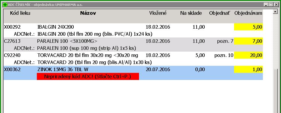 Pri opakovanom spúšťaní objednávania sa v stĺpci Objednať môže objaviť nejaký počet kusov tovaru.