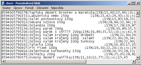 csv, v němž jsou exportovány všechny položky z tabulkového souboru. Pokud byste se chtěli podívat jak tento soubor vypadá, otevřete si jej v Poznámkovém bloku.