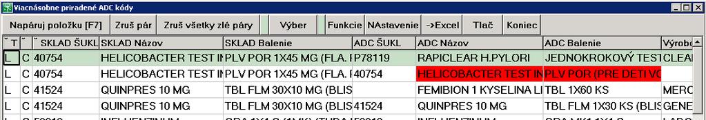 jednej skladovej karte priradený práve jeden ADC Kód. V tabuľke Viacnásobne priradených ADC Kódov máte možnosť prečistiť párovanie a ponechať na skladovej karte práve jeden ADC Kód.