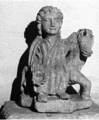t é m a Božská patronka koní a stájí Epona se svým jízdním zvíøetem na plastice z 1. - 3. st. po Kr. (Alise-Sainte -Reine, département Côte-d Or, Francie).