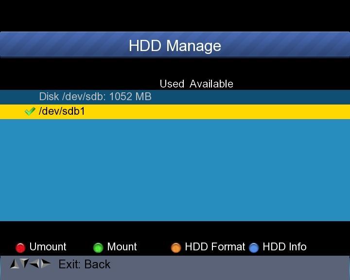 8.2 HDD SPRÁVCE Z hlavní nabídky vyberte HDD MANAGE a stiskněte OK. The Zobrazí se následující obrázek.