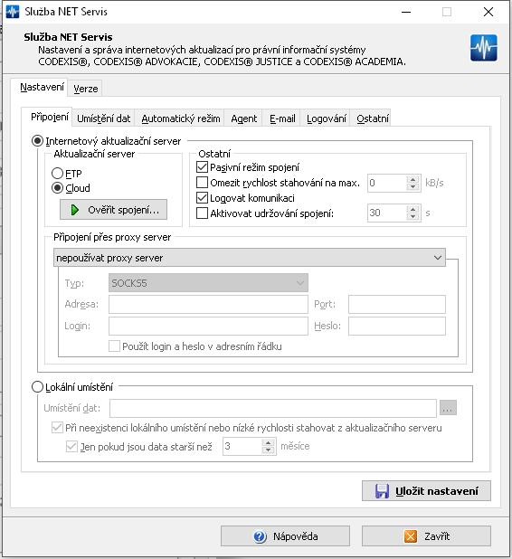 5. Nastavení Nastavení se provádí v okně správy služby NET Servis (viz. kapitola Aplikace pro správu ) na kartě Nastavení.