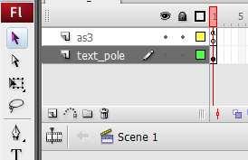 3 4) ActionScript 3 v tejto časti príkladu spracujeme príslušný skript. Vrstvu, ktorej sme vytvorili dynamické textové pole pomenujeme ako tex_pole.