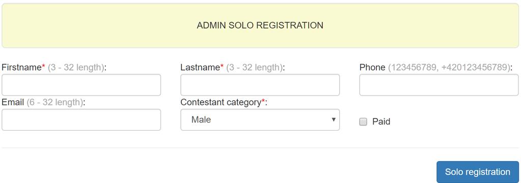 Obrázek 10: Registrace závodníka bez týmu správcem Druhá sekce je pro přihlášené uživatele. Tato sekce obsahuje také dva formuláře.
