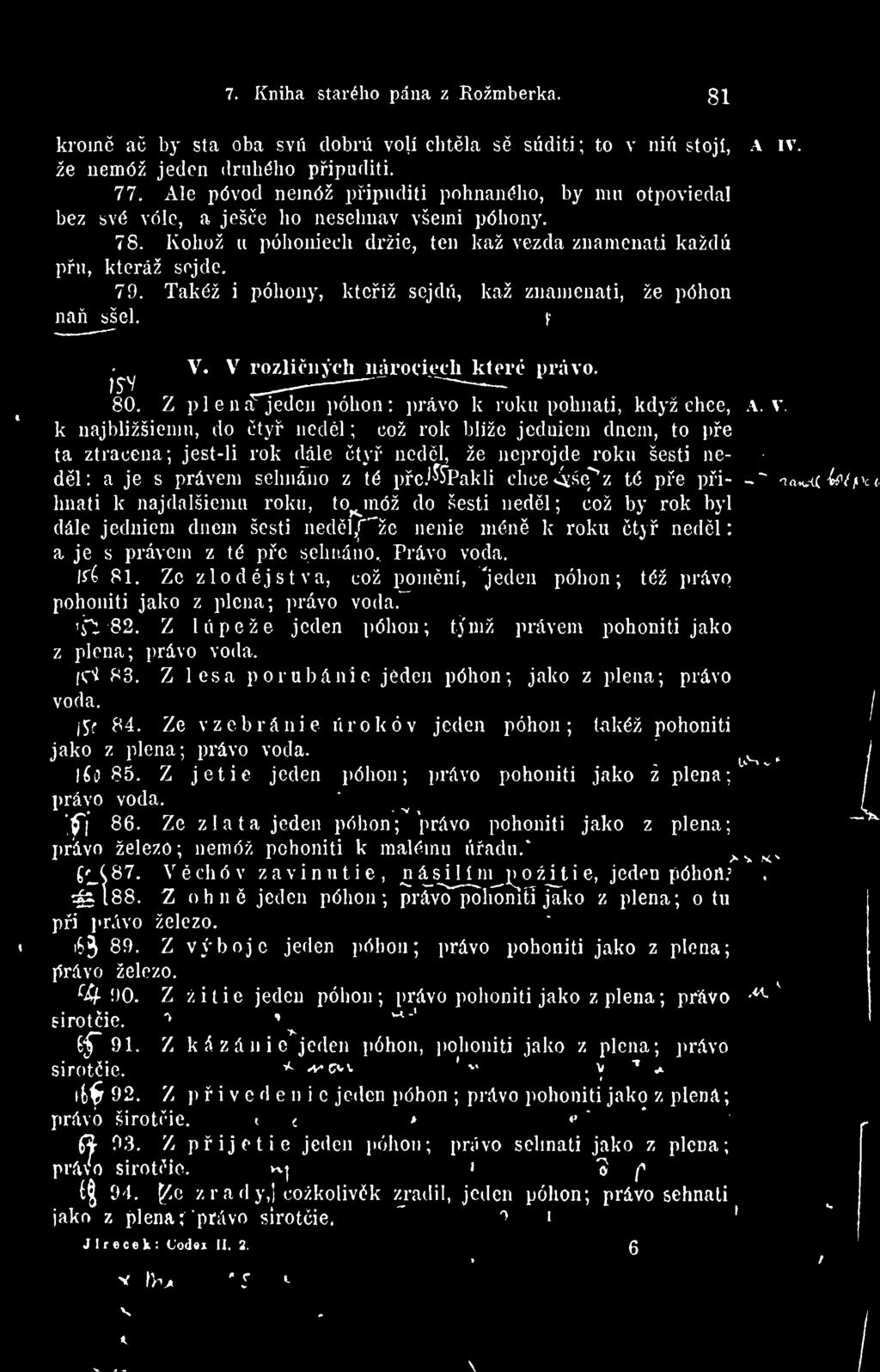 Takéž i pohony, kteíž sejdu, kaž znamenati, že pohon na ssel. )S-V ^ ' " V. V^ rozlicuých uárociech které právo. --^ 80. Z p 1 e n a jeden pohon : právo k roku pohnati, když chce, a. v.