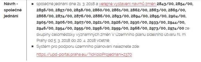 Příklad: Obrázek 1: příklad vybrání kola projednávání z Odboru územního rozvoje 2. Do adresního řádku webového prohlížeče napište adresu: https://upd-portal.praha.