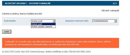 tlačítko další. Vyberte Vámi preferovaný profil služby a pokrčujte dále tlačítkem objednat.