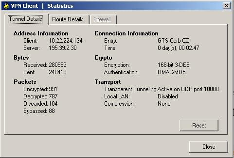 V případě správně zadaných parametrů klient vypíše Contacting secure gateway a následně Securing communication channel a na konec se program minimalizuje do pravého dolního rohu.