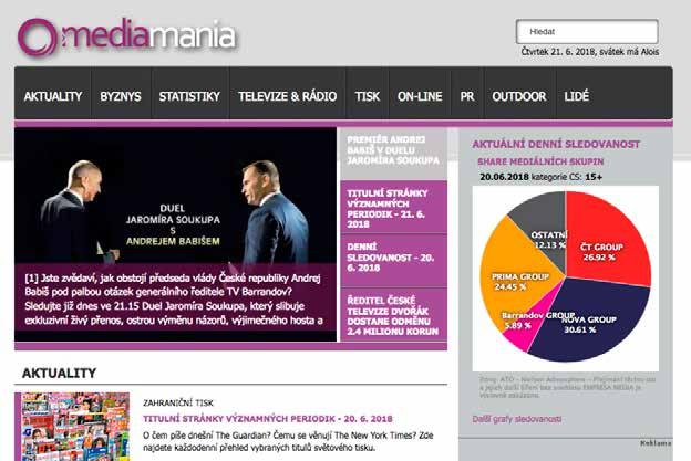 Mediamania.cz Mediamania.cz je portál zaměřený na média. Nabízí komplexní a exkluzivní informace.