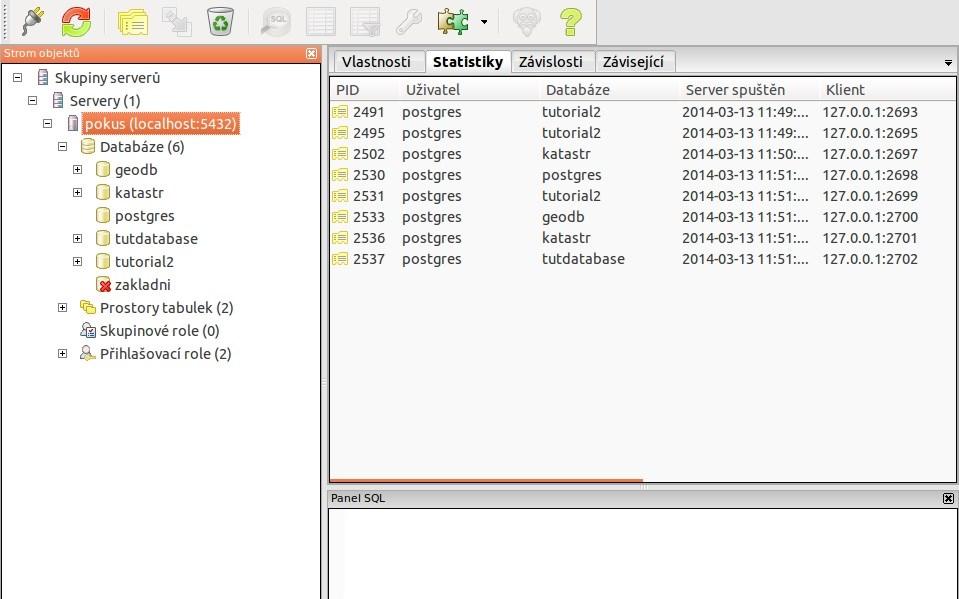 7.3.3 Pomocné nástroje pgadmin pgadmin je grafické rozhraní pro SŘBD PostgreSQL, jeho hlavní výhodou je, že dokáže zastat ve většině případů konzoli