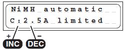 Proces nabíjení se ukončí automaticky podle hodnot nastavených pod položkou NiCd Delta Peak cut-off voltage.