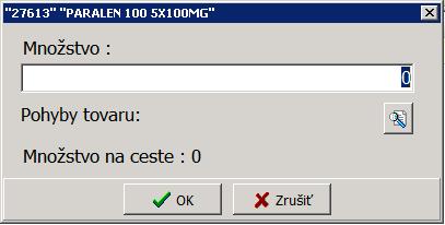 Obrázok 3.3 Zadanie množstva pre objednanie Ručné pridanie položky z okna Pokladňa Do objednávkového súboru môžete zadávať nové položky aj z okna pokladne pomocou stlačenia kombinácie klávesov Ctrl+N.
