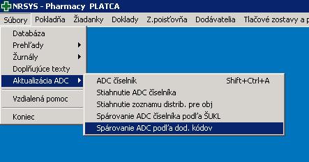 Po dokončení sťahovania ADC Číselníka sa môže ihneď spustiť proces párovania Vašich skladových kariet na položky v ADC Číselníku, čím Vaše skladové karty získajú ADC Kód.