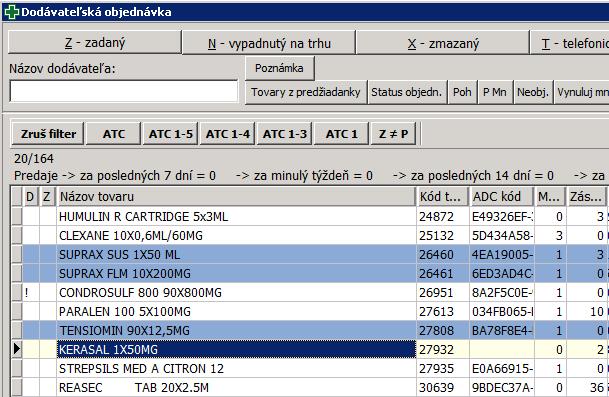 Obrázok 2.5 Výber položky bez ADC Kódu v Dodávateľskej objednávke V okne Úprava položky sa automaticky zobrazí okno pre editovanie.