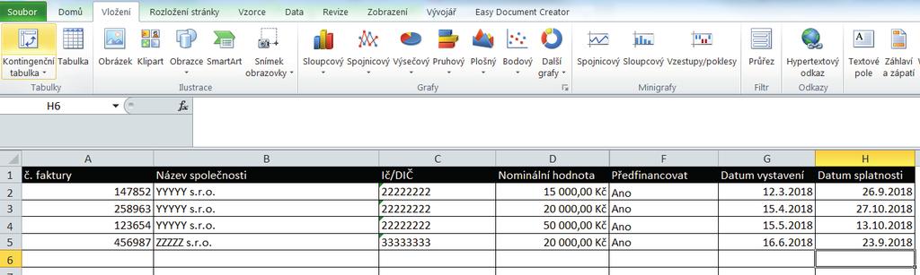 IMPORT POHLEDÁVEK K importu pohledávek si připravte následující tabulku v Excelu.