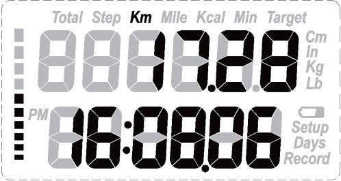 Príklad: počas desiatich krokov prejdete vzdialenosť 6,2 m 6,2 (celková vzdialenosť) / 10 (počet krokov) = 0,62 (62cm). POZNÁMKA: Oproti bežným krokomerom je tento model vybavený tzv.