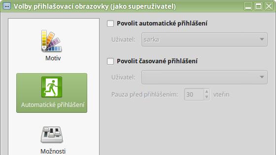 Kapitola 3 Práce v grafickém uživatelském rozhraní 44 Obrázek 3.37: Další volby pro přihlašovací obrazovku 3.8 Nastavení data a času Dále je potřeba mít nastavený správný čas.